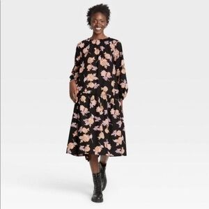 Raglan Long Sleeve High Low Dress - Who What Wear Black Floral size small